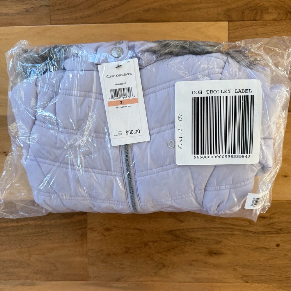 Brand New Calvin Klein Toddler Girls Lavender Puffer Jacket, Size 2T, NWT - Picture 3 of 5